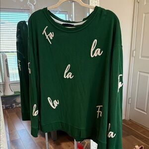 Green holiday Sweater with FaLaLa Script